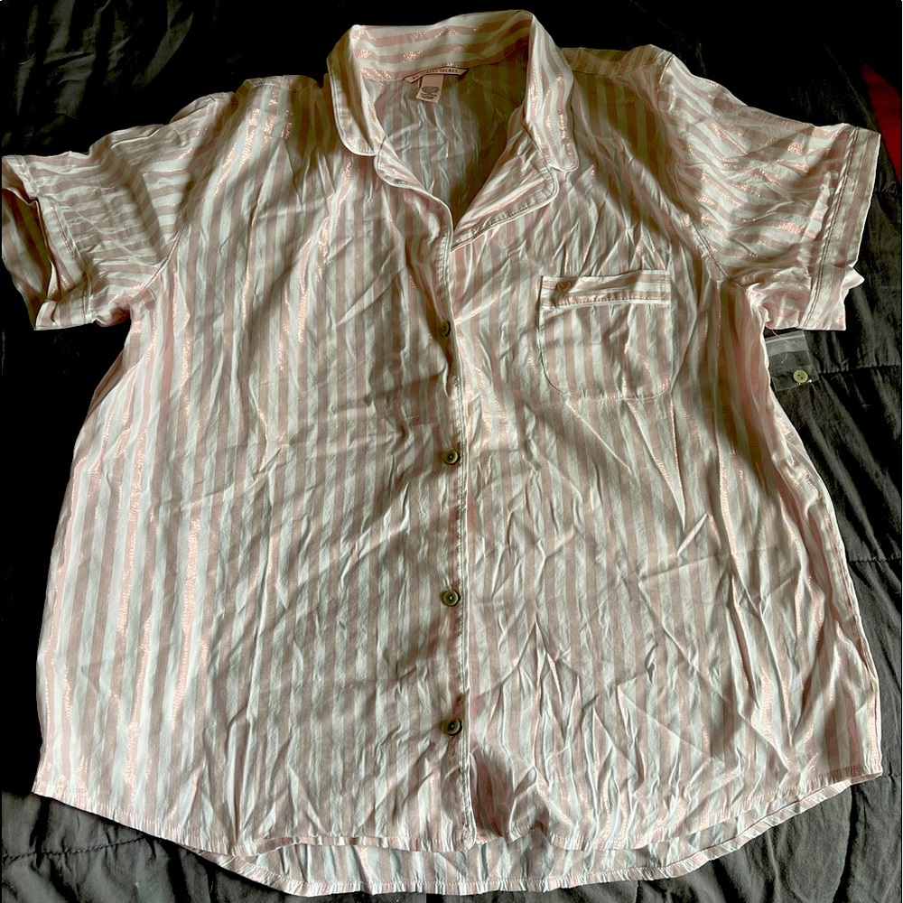 Victoria Secret Stripe Short Sleeve Pajama Top XL